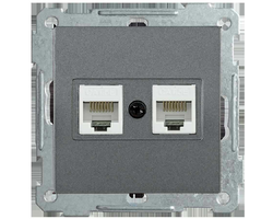 Розетка 2-местная компьютерная РК10-2-Б RJ45 Cat5e BOLERO антрацит IEK
