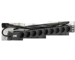 ITK PDU 9 розеток DIN49440 (нем. станд.) 1U, шнур 2м вилка IEC 320 C14, профиль из ПВХ, черный