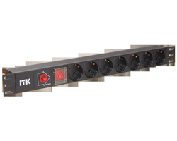 ITK PDU 7 розеток нем. стандарт, с LED выключателем и защитой от перенапряжения, без шнура, вх. C14, алюминиевый профиль