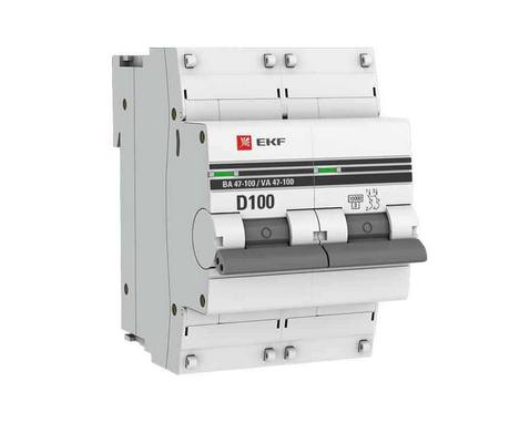 Автоматический выключатель 2P 100А (D) 10kA ВА 47-100 EKF PROxima