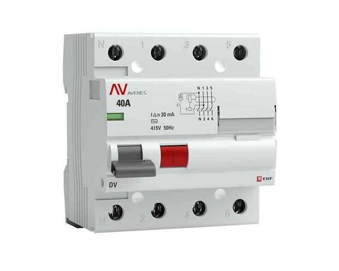 Устройство защитного отключения DV 4P  40А/ 30мА (AC) EKF AVERES