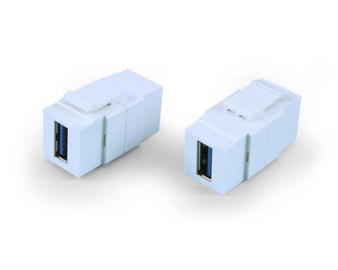 Hyperline KJ1-USB-A3-WH Вставка формата Keystone Jack с проходным адаптером USB 3.0 (Type A), ROHS, белая