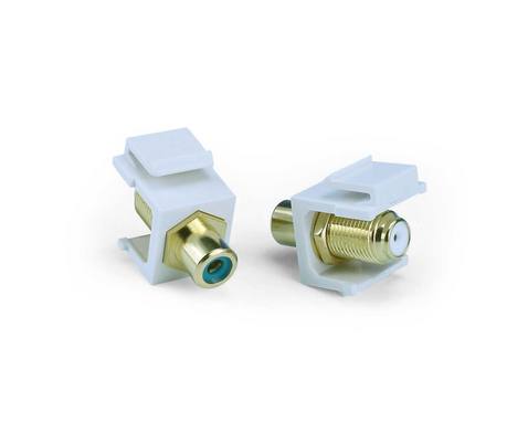 Вставки формата Keystone Jack с адаптерами F-тип/RCA, корпус с резьбой и гайкой Hyperline серии KJ1-RCA/XX-FHG